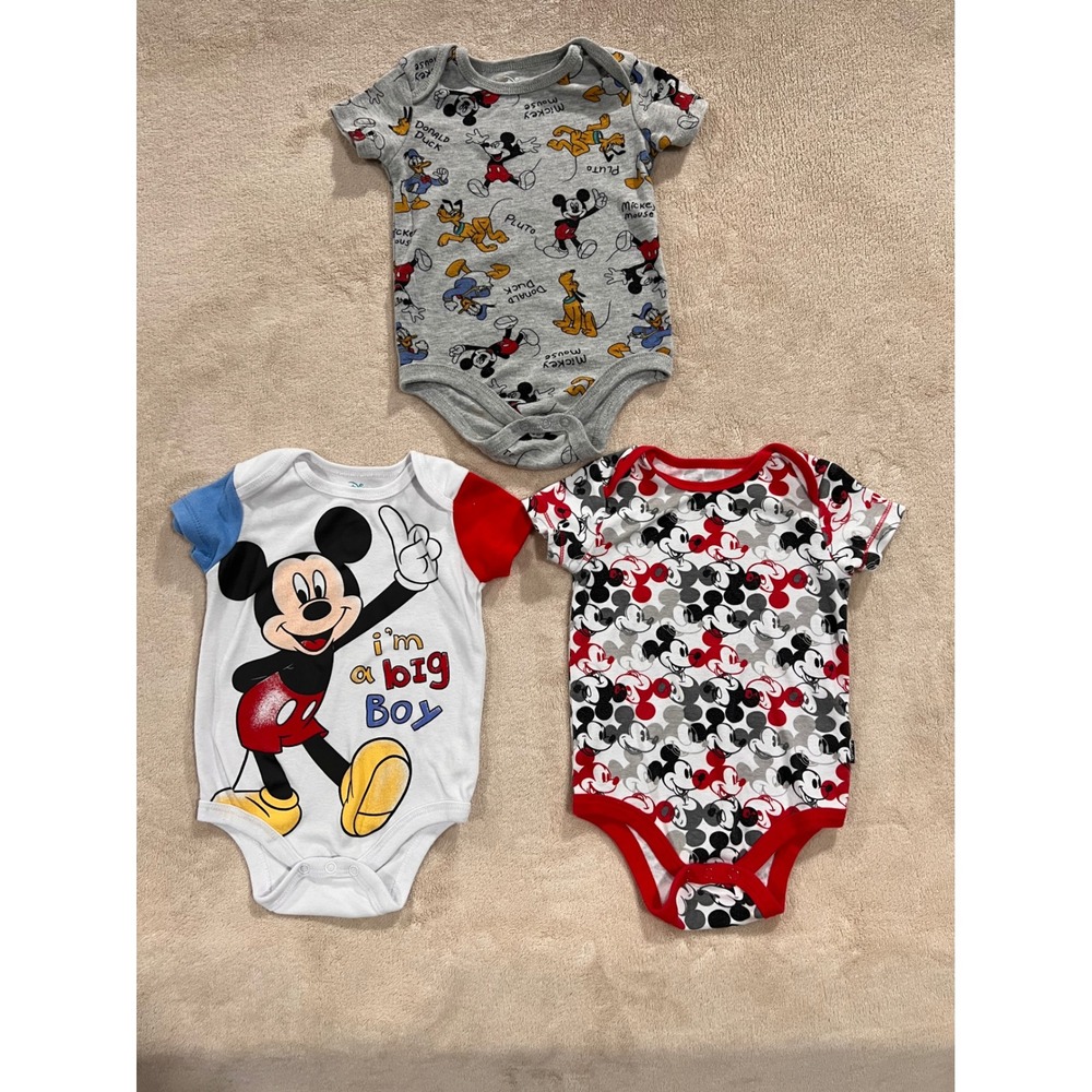 Disney Bodysuit Baby 12M Multi Excellent Mickey Mouse Donald Pluto 3 Pack